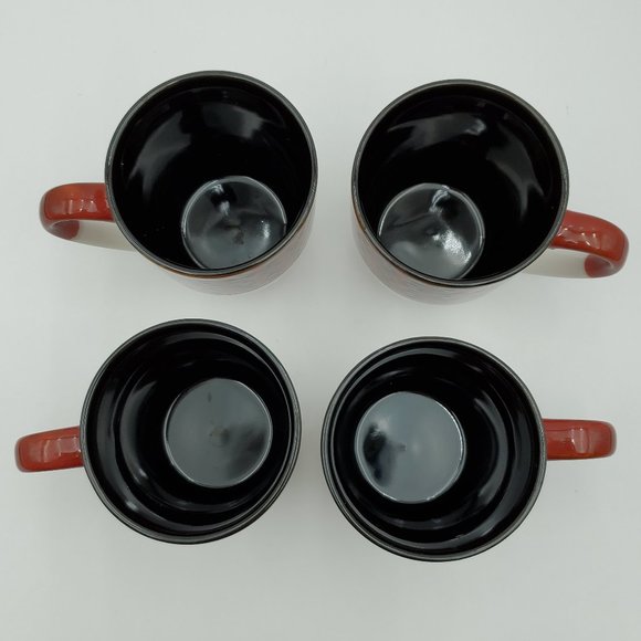 Pfaltzgraff Everyday Jaxson Mugs Black Squares on Deep Brick Red Border - Picture 3 of 9